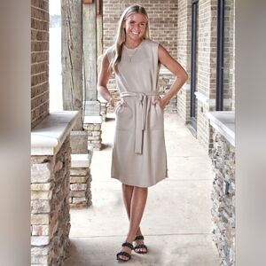 NWT Spanx AirEssentials Tank Dress Tie Waist Tahini Beige Neutral Medium
